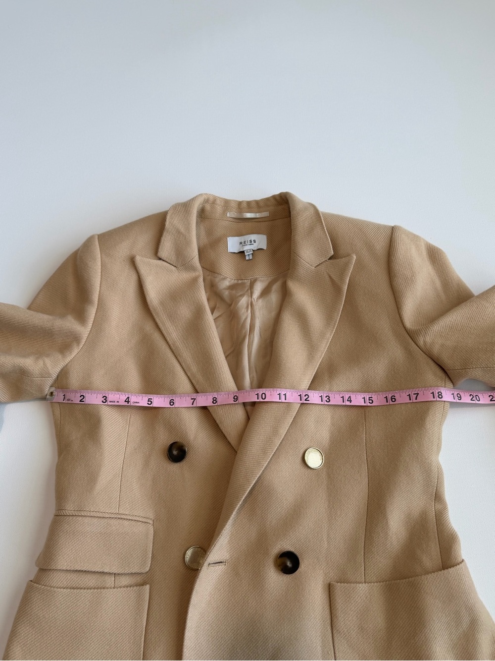 Reiss Larsson Double Breasted Blazer Women’s Size 8 Camel Twill Wool Tailored - Picture 12 of 13